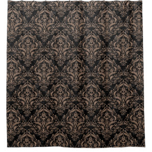 DAMASK1 BLACK MARBLE & BROWN COLORED PENCIL SHOWER CURTAIN
