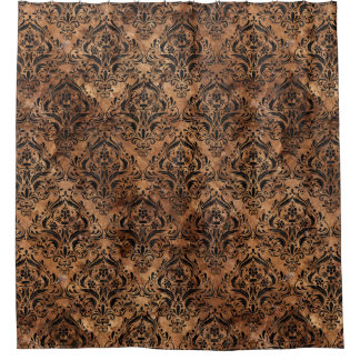 DAMASK1 BLACK MARBLE & BROWN STONE (R) SHOWER CURTAIN