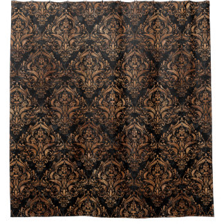 DAMASK1 BLACK MARBLE & BROWN STONE SHOWER CURTAIN