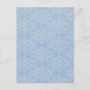 damask21 LIGHT BLUE WHITE DAMASK DECORATIVE SCROLL Postcard