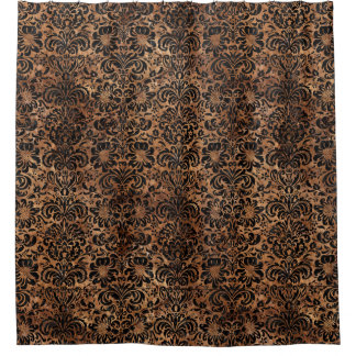 DAMASK2 BLACK MARBLE & BROWN STONE (R) SHOWER CURTAIN