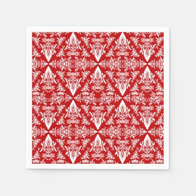 Damask 01 Red-White-Paper Cocktail Napkins (Front)