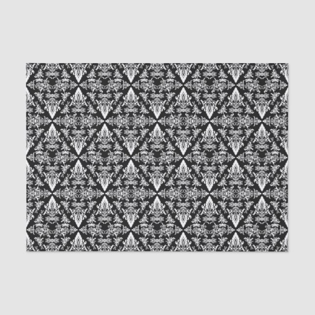Damask 02 Black-White-Tissue Paper Wrap (Front)