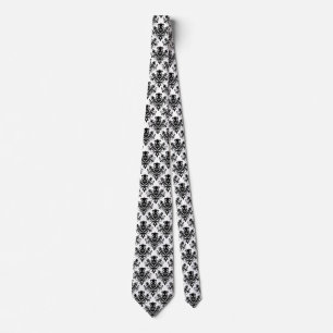 Damask 02 Pattern - Black on White Tie