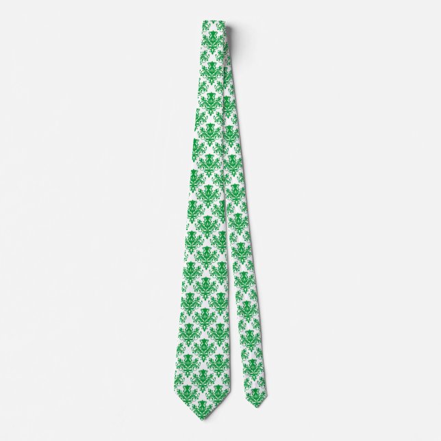 Damask 02 Pattern - Grass Green on White Tie (Front)