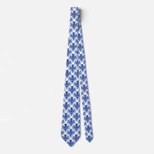Damask 02 Pattern - Navy Blue on White Tie