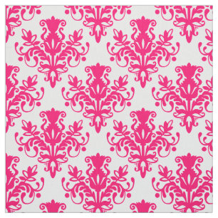 Damask 02 Pattern - Neon Red on White Fabric