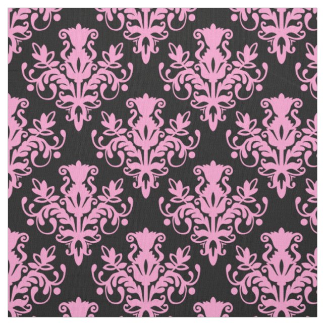 Damask 02 Pattern - Pink on Black Fabric (Swatch)