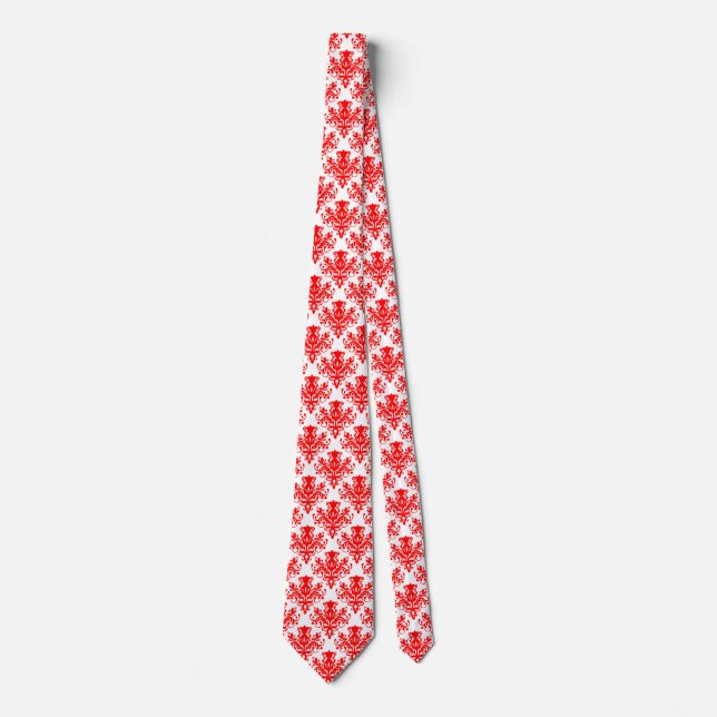 Damask 02 Pattern - Red on White Tie (Front)