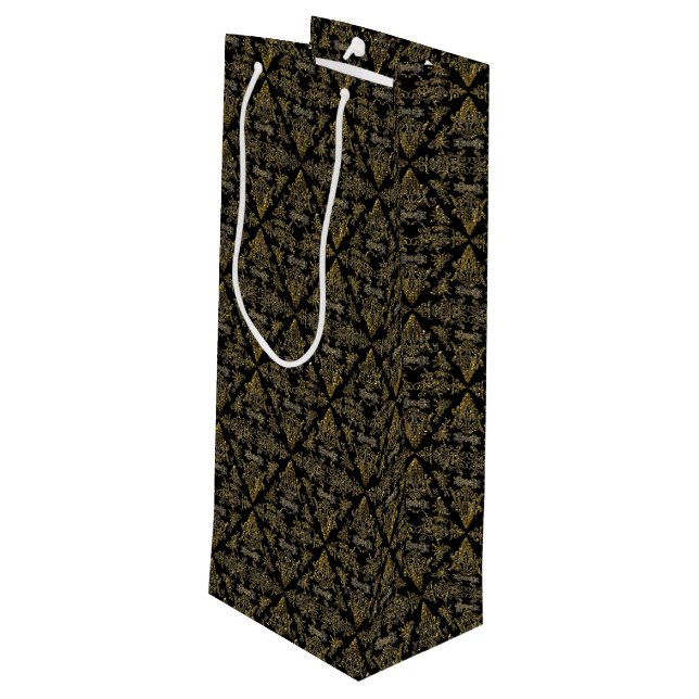 Damask 06 Black-Gold-Wine Gift Bag (Back Angled)