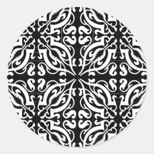 Damask 1 (black & white) classic round sticker
