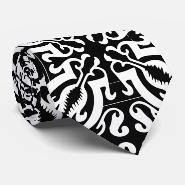 Damask 1 (black & white) tie (Rolled)