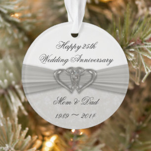 Damask 25th Wedding Anniversary Acrylic Ornament