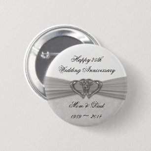 Damask 25th Wedding Anniversary Button