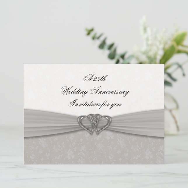 Damask 25th Wedding Anniversary Invitation (Standing Front)