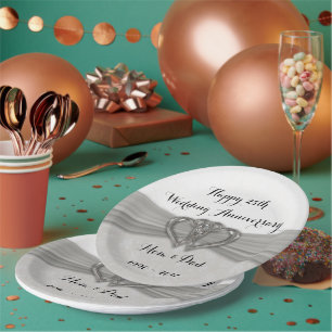 Damask 25th Wedding Anniversary Paper Plates