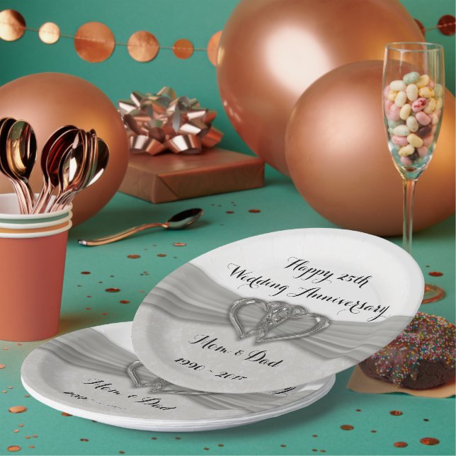 Damask 25th Wedding Anniversary Paper Plates (Multi)