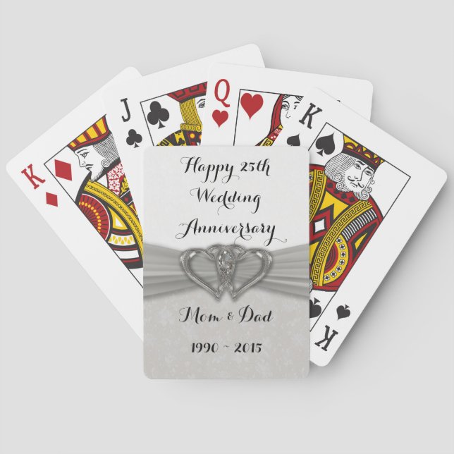 Damask 25th Wedding Anniversary Playing Cards (Back)