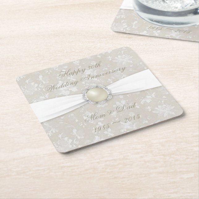 Damask 30th Wedding Anniversary Coaster (Angled)