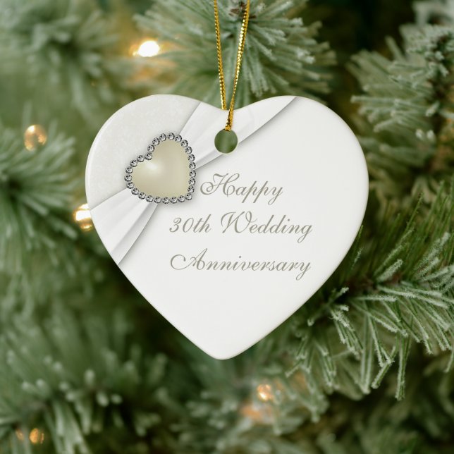 Damask 30th Wedding Anniversary Heart Ornament (Tree)