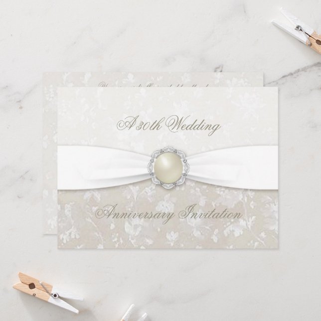 Damask 30th Wedding Anniversary Invitation (Front/Back In Situ)