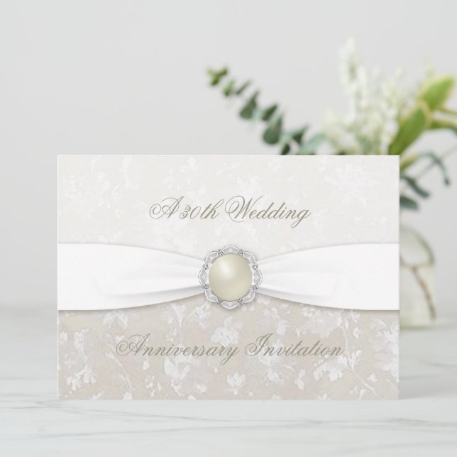 Damask 30th Wedding Anniversary Invitation (Standing Front)
