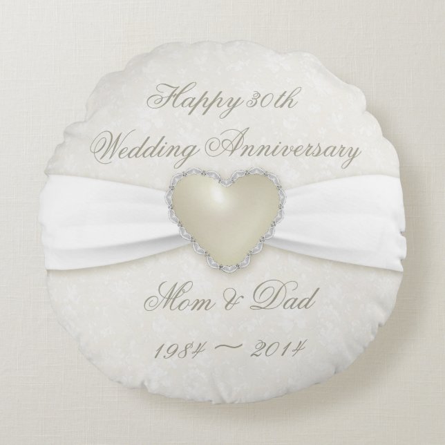 Damask 30th Wedding Anniversary Round Throw Pillow (Front)
