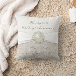 Damask 30th Wedding Anniversary Throw Pillow