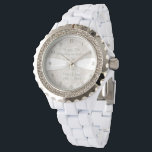 Damask 30th Wedding Anniversary Watch<br><div class="desc">A Digitalbcon Images Design featuring a satin pearl colour and damask design theme with a variety of custom images, shapes, patterns, styles and fonts in this one-of-a-kind "Damask Pearl Wedding Anniversary" Watch. This attractive and elegant design comes complete with customisable text lettering and contrasting black hour number face and makes...</div>