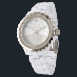 Damask 30th Wedding Anniversary Watch<br><div class="desc">A Digitalbcon Images Design featuring a satin pearl colour and damask design theme with a variety of custom images, shapes, patterns, styles and fonts in this one-of-a-kind "Damask Pearl Wedding Anniversary" Watch. This attractive and elegant design comes complete with customisable text lettering and contrasting black hour number face and makes...</div>