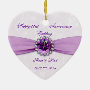 Damask 33rd Wedding Anniversary Heart Ornament