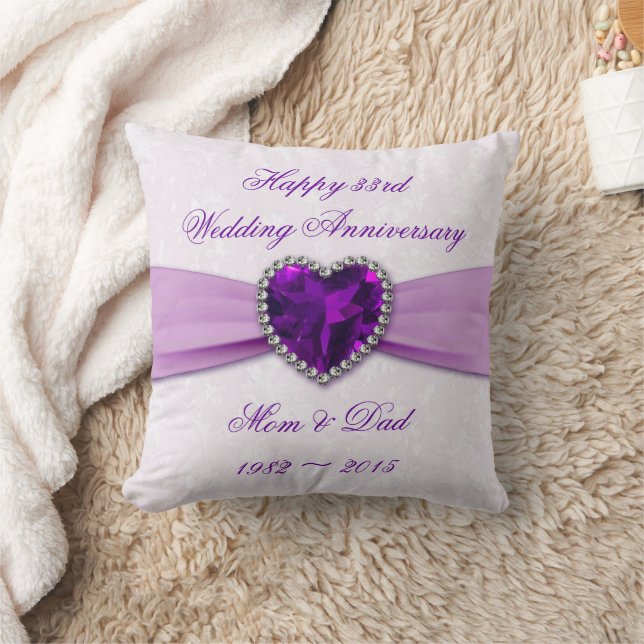 Damask 33rd Wedding Anniversary Throw Pillow (Blanket)