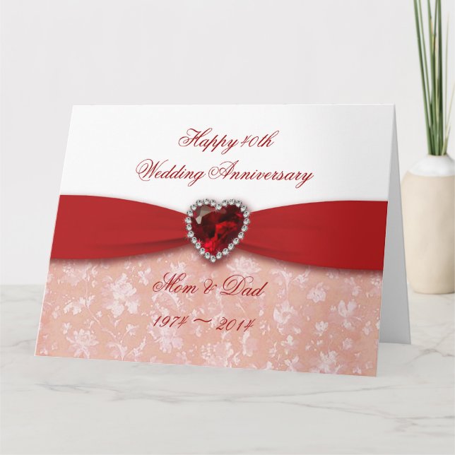 Damask 40th Wedding Anniversary 11 x 8.5 Card (Front)