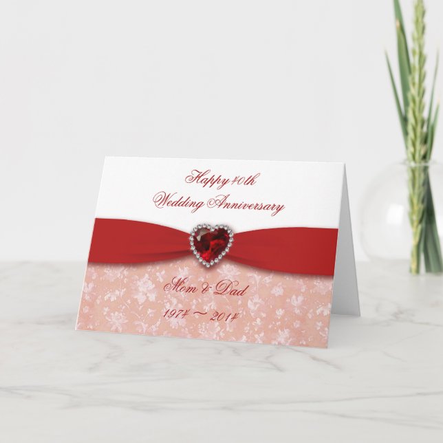 Damask 40th Wedding Anniversary Design Card (Front)
