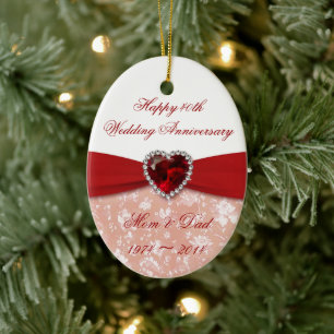 Damask 40th Wedding Anniversary Design Ceramic Tree Decoration