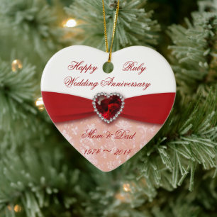 Damask 40th Wedding Anniversary Design Ceramic Tree Decoration