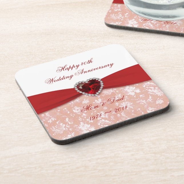 Damask 40th Wedding Anniversary Design Coaster (Left Side)