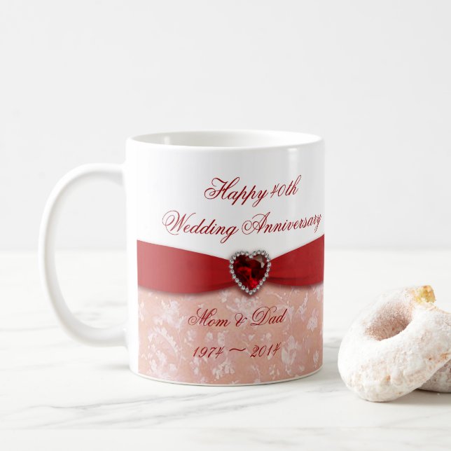 Damask 40th Wedding Anniversary Design Coffee Mug (With Donut)
