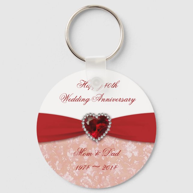 Damask 40th Wedding Anniversary Design Key Ring (Front)