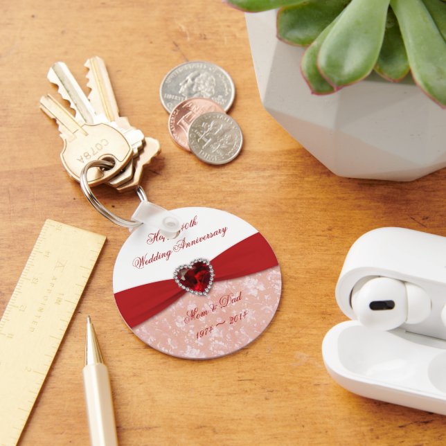 Damask 40th Wedding Anniversary Design Key Ring (Desk)