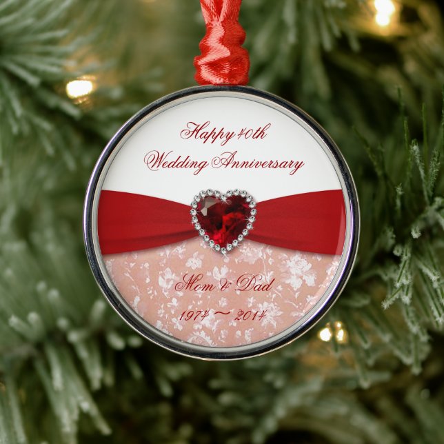 Damask 40th Wedding Anniversary Design Metal Tree Decoration (Tree)