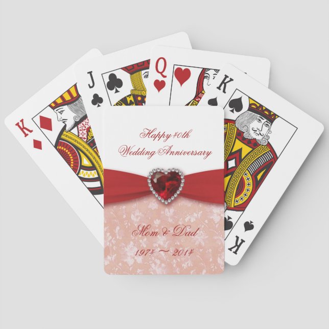 Damask 40th Wedding Anniversary Design Playing Cards (Back)