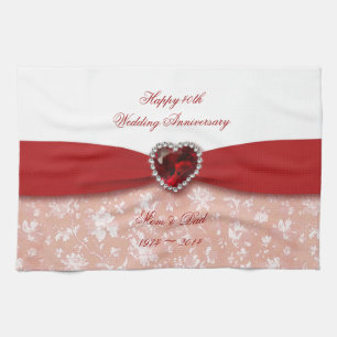 Damask 40th Wedding Anniversary Design Tea Towel