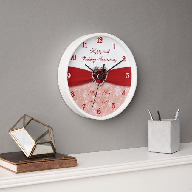 Damask 40th Wedding Anniversary Design Wall Clock (Office)