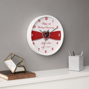 Damask 40th Wedding Anniversary Design Wall Clock