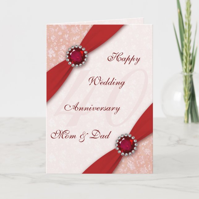 Damask 40th Wedding Anniversary Greeting Card (Front)