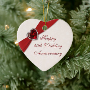 Damask 40th Wedding Anniversary Heart Ornament