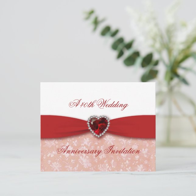 Damask 40th Wedding Anniversary Invitation (Standing Front)