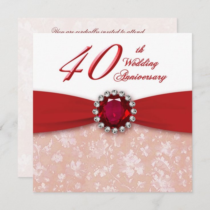 Damask 40th Wedding Anniversary Invitation | Zazzle