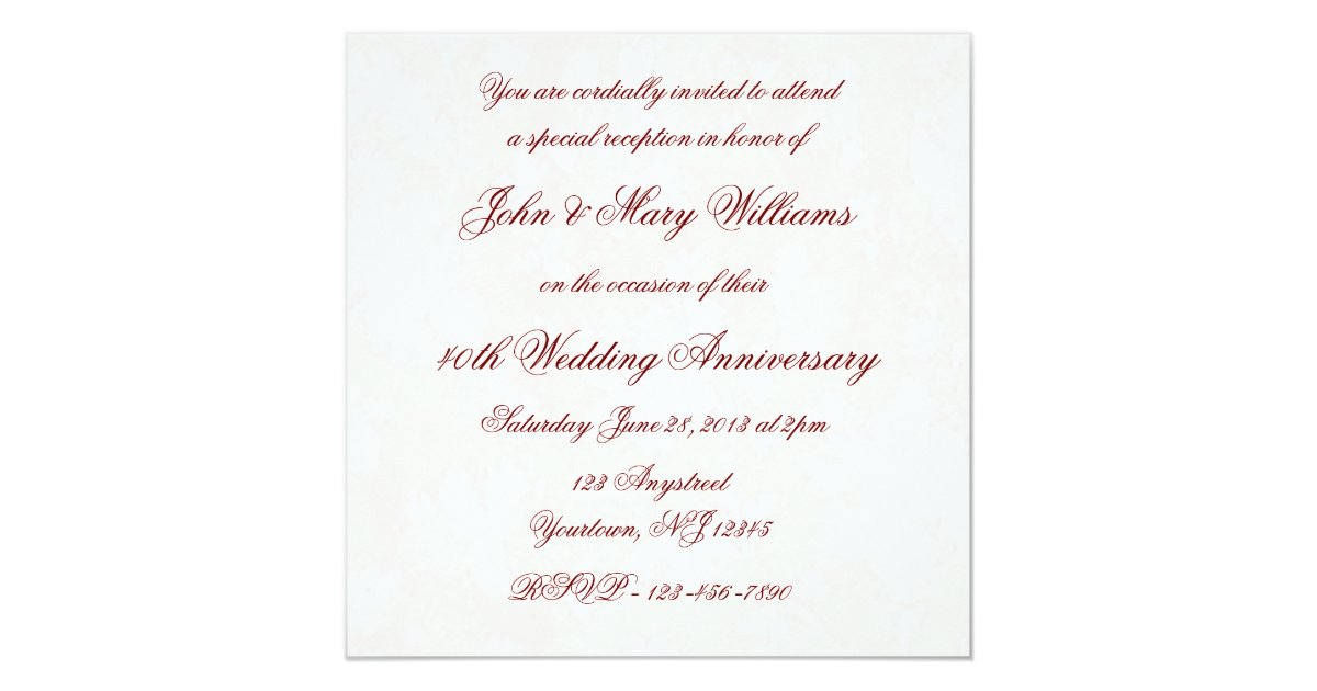 Damask 40th Wedding Anniversary Invitation Zazzle